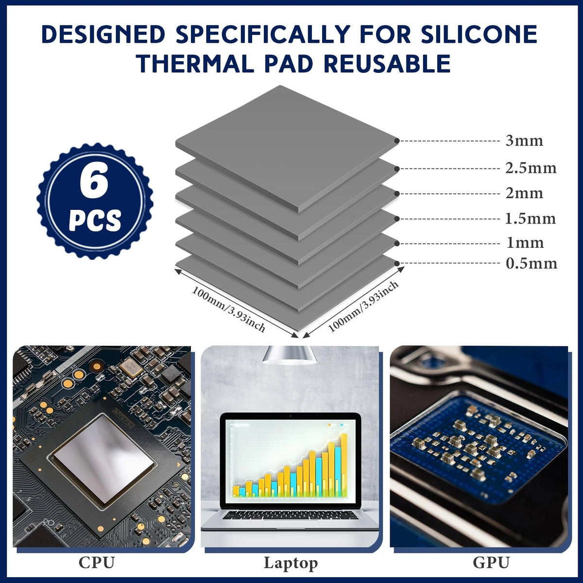 Set of 6 Thermal Pads 100 x 100 mm for Automotive Applications