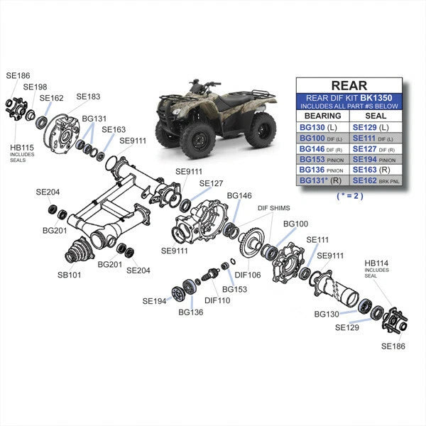 Full Rear Differential & Axle Bearing Seal Kit for Honda TRX 350 Rancher (2000–2006) 7088+1037