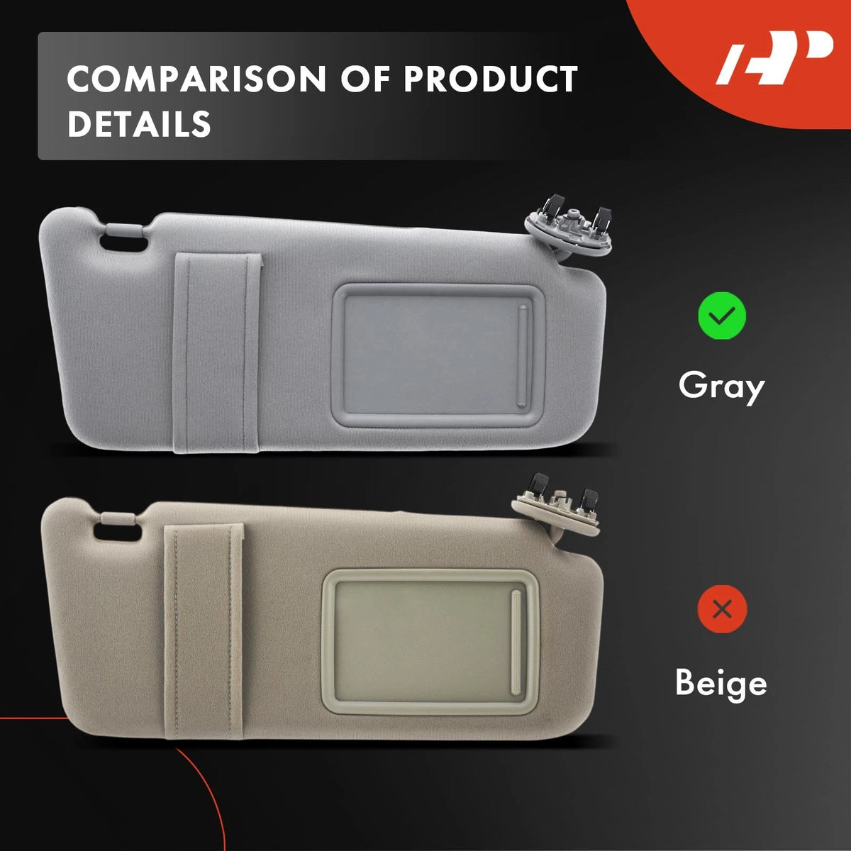 Sun Visor for Toyota Camry (2007–2011) - Gray, 7432006290B2, 7432006291B2, 7432006292B2