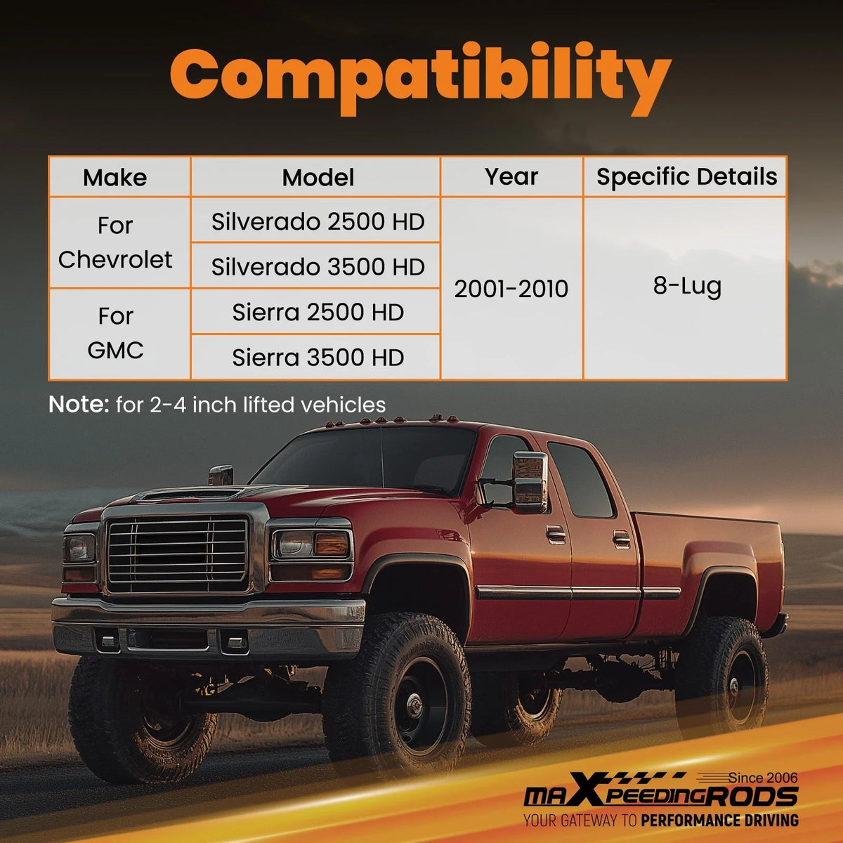 2-4" Lift Upper Control Arm Suspension for Silverado Sierra 2500 HD 3500HD (2001–2010)
