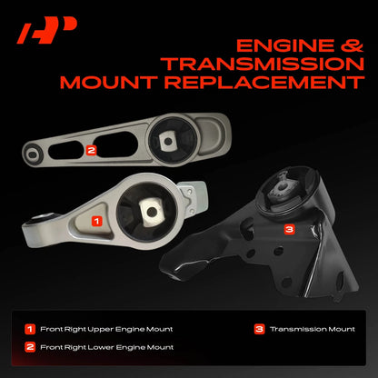 3X Engine & Transmission Mount for Dodge Chrysler (4668193AB, 4668193AD, 4668195AC)