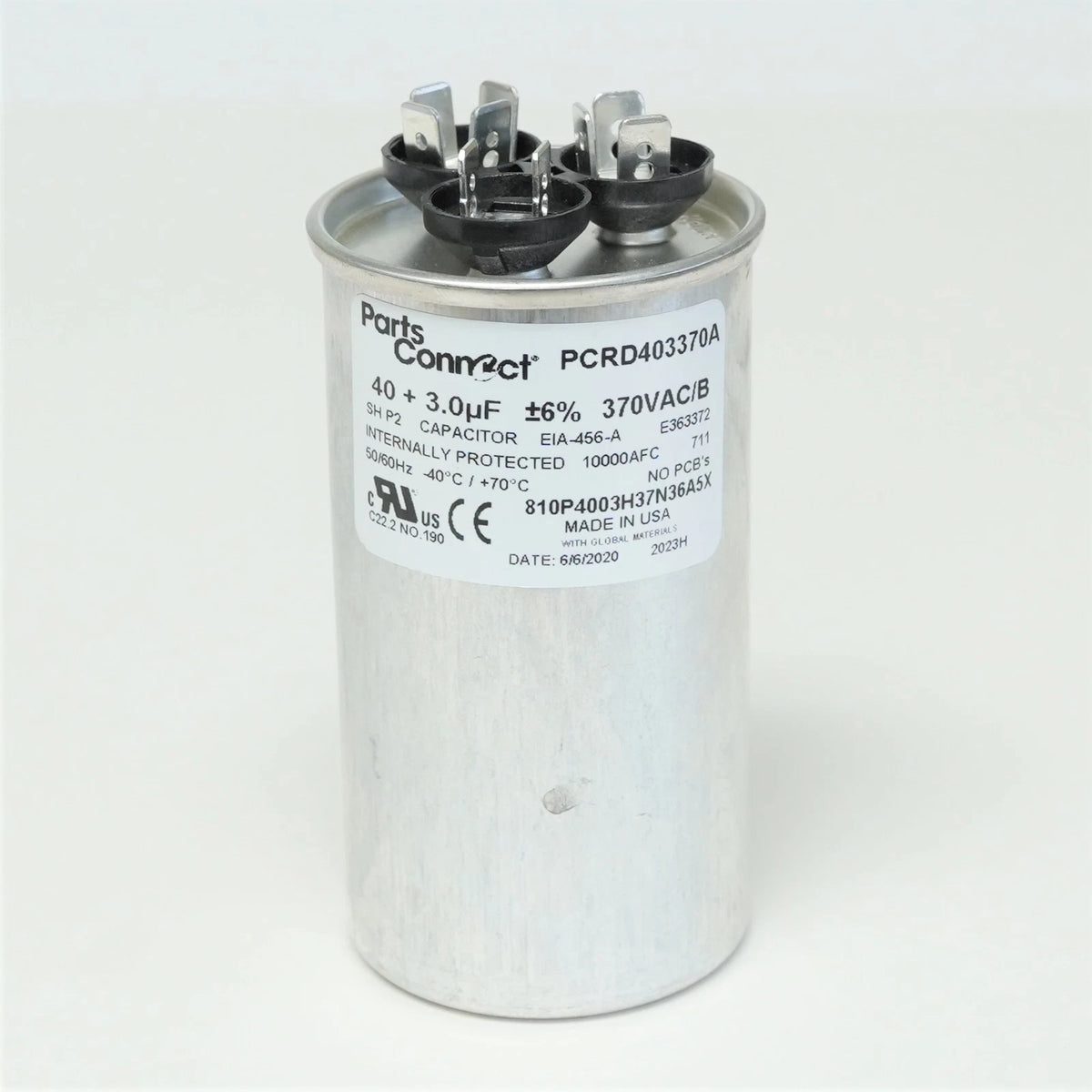Run Capacitor 40 + 3 mfd 370 Volt Dual Round for American Made
