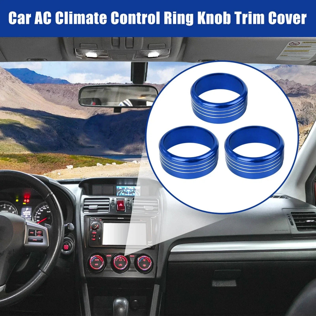 3pcs Blue AC Climate Control Ring Knob Trim for Subaru Impreza WRX/STi (2008–2014)