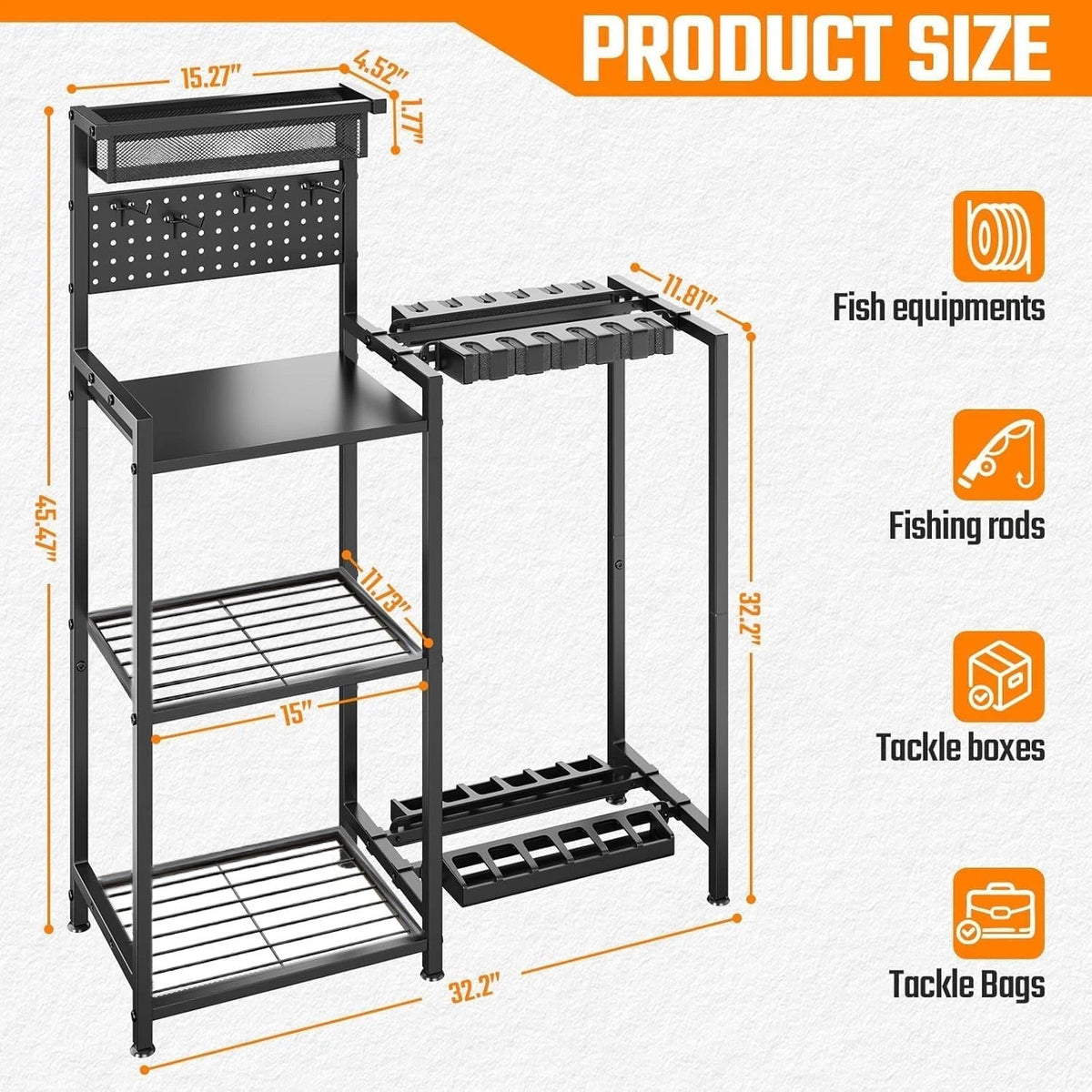 Multi-Functional Fishing Rod Organizer - Holds 12 Rods, Easy Assembly