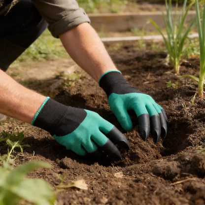 Gardening Gloves with Claw for Planting (Free Size) - Waterproof, Green