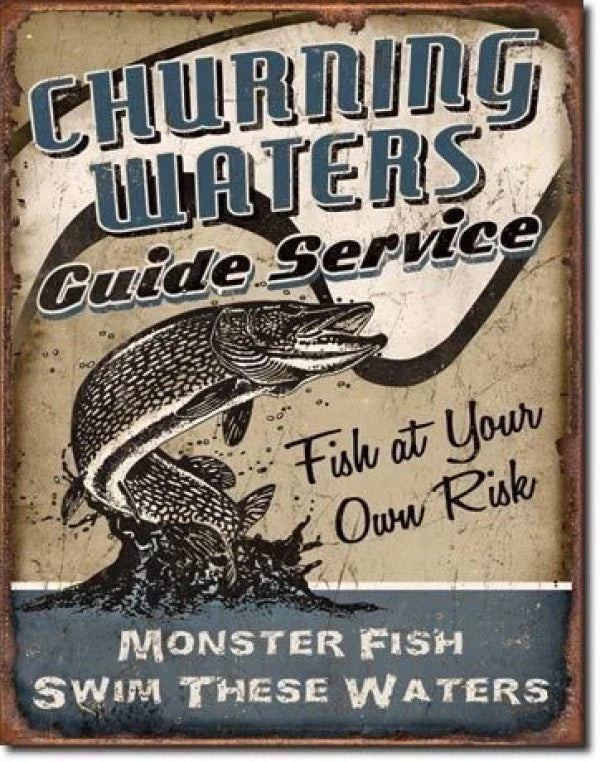 Vintage Replica Tin Metal Sign for Churning Waters Guide Service (1814)