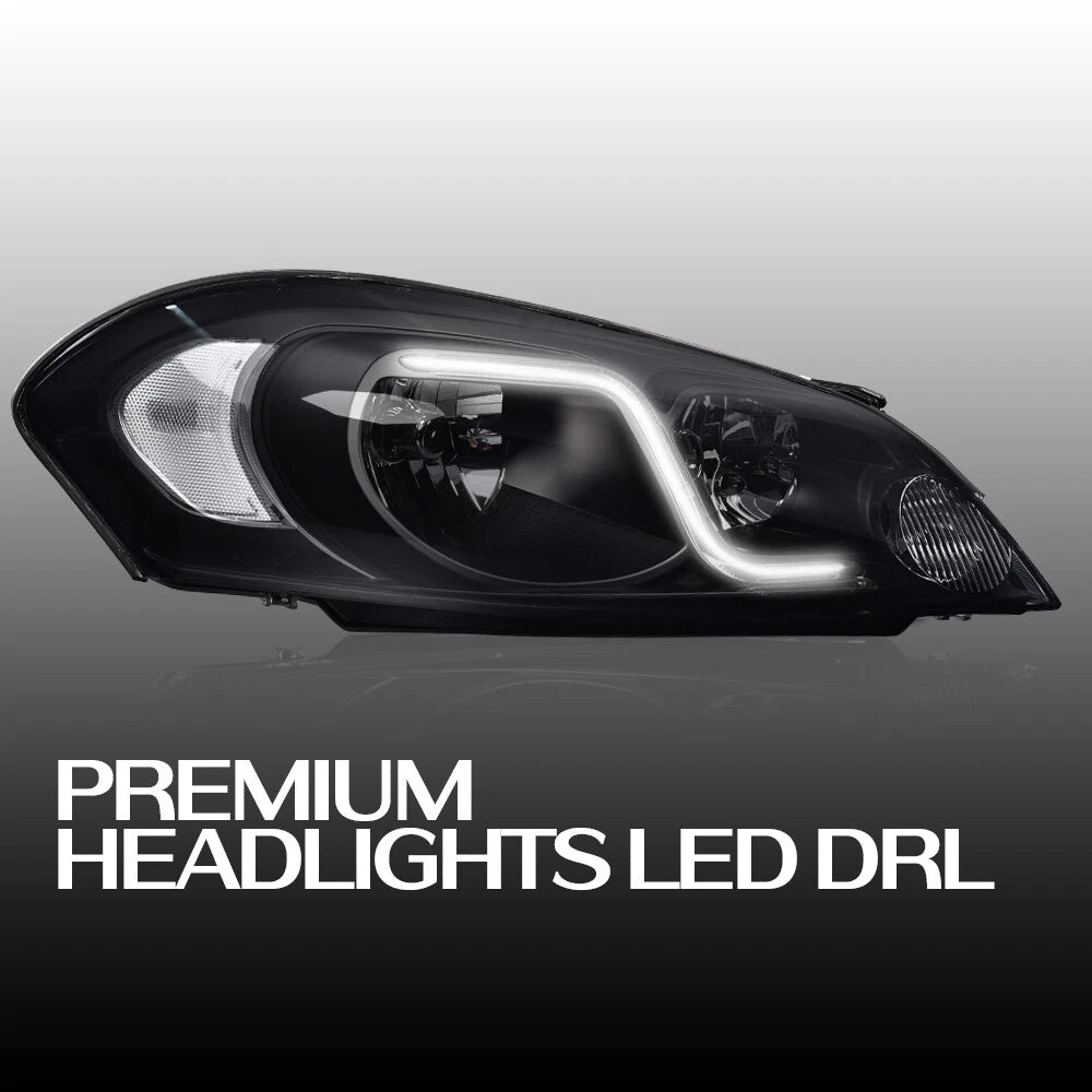 LED DRL Smoke Headlights for Chevy Impala/Monte Carlo (2006–2016) J-02HLA4538BSW, GM2503261, GM2502261