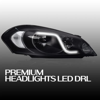 LED DRL Smoke Headlights for Chevy Impala/Monte Carlo (2006–2016) J-02HLA4538BSW, GM2503261, GM2502261