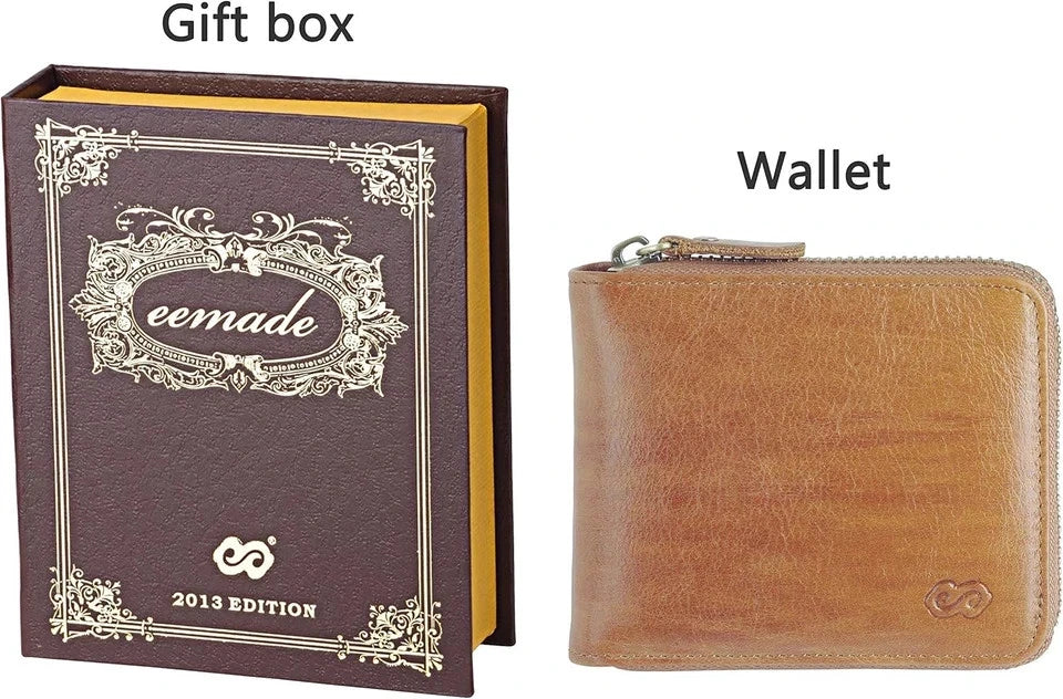 Men's RFID Blocking Zipper Wallet Bifold Multi Card Holder