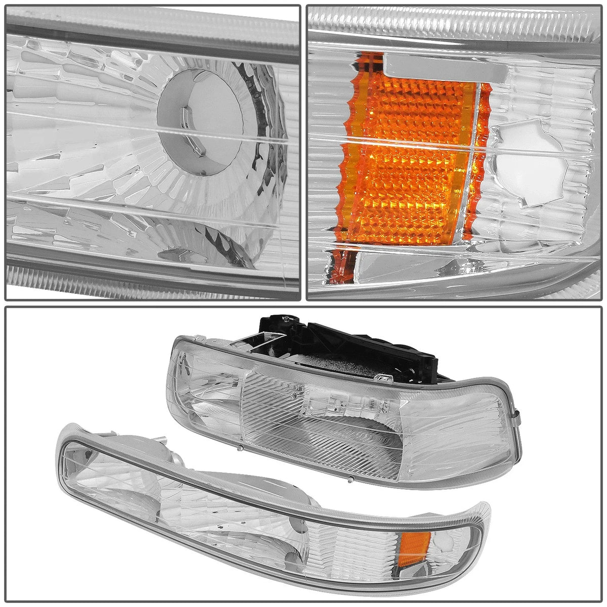 Chrome Housing Amber Corner Headlight Bumper Lamps for Chevy Silverado (1999–2002)