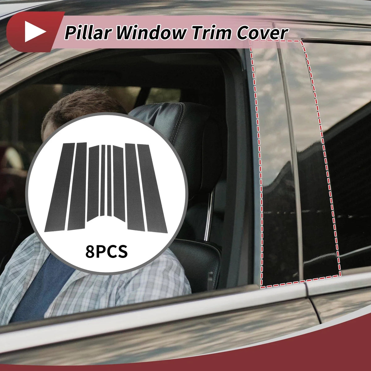 8 Pcs Door Pillar Window Trim for Ford Territory (2004–2016) Carbon Fiber