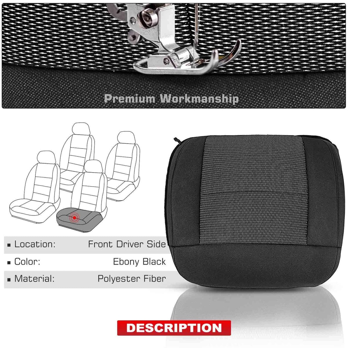 Seat Bottom Cover for Ford F-150 (2004–2006) 7L3Z1862901FA Ebony Black