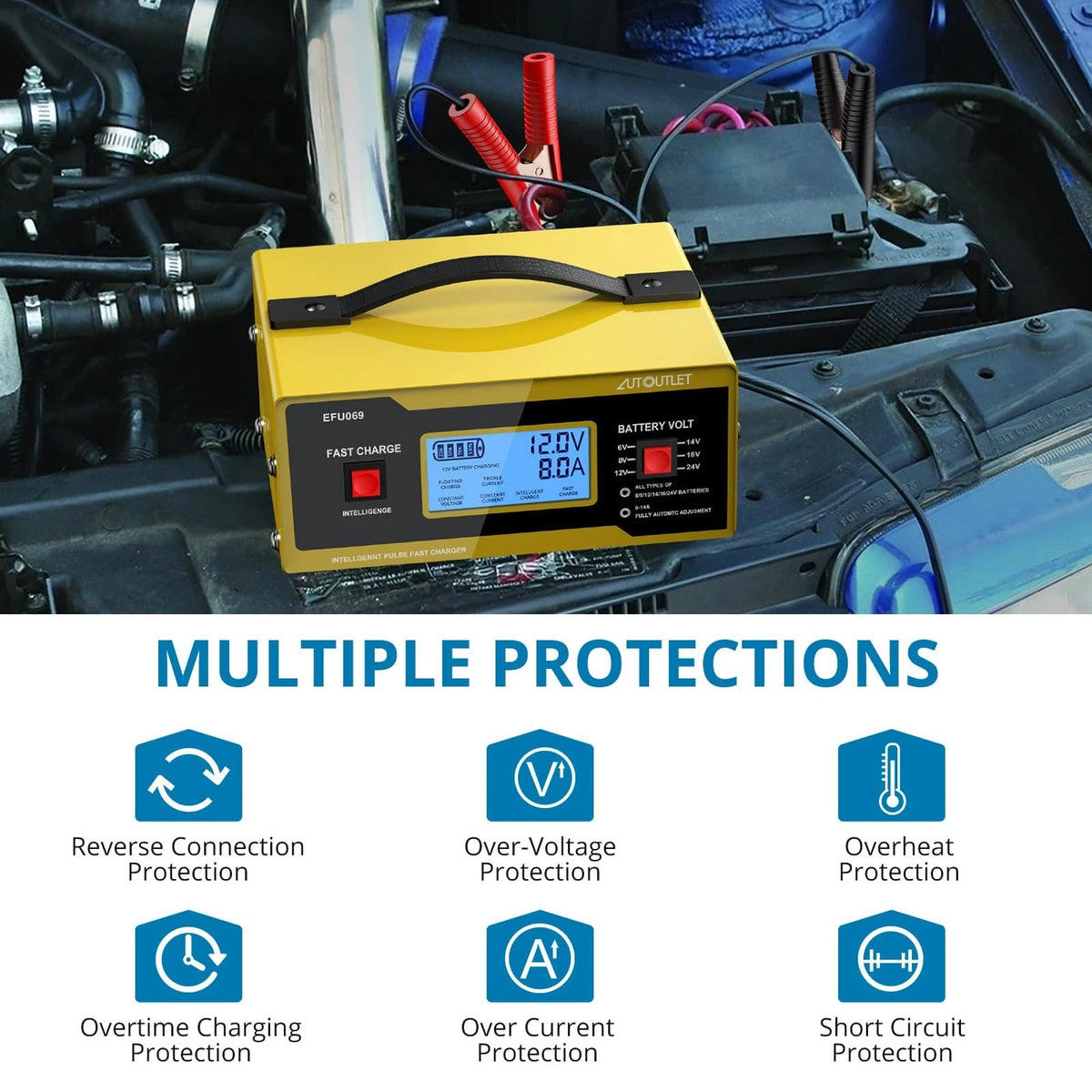 6V/12V/24V Battery Charger for Automotive (Upgraded)