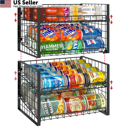 2X Stackable Can Rack Organizer for Pantry (2 Tier) - Black
