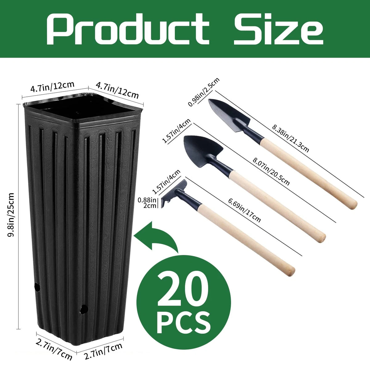 20 Pcs Plastic Deep Nursery Pots for Trees (9.8" Tall, Square)
