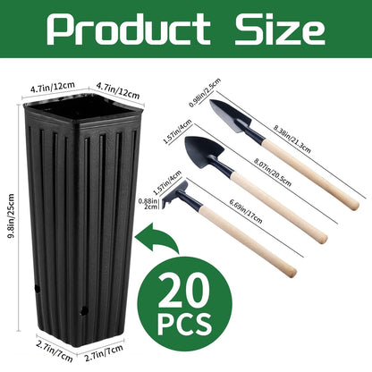 20 Pcs Plastic Deep Nursery Pots for Trees (9.8" Tall, Square)