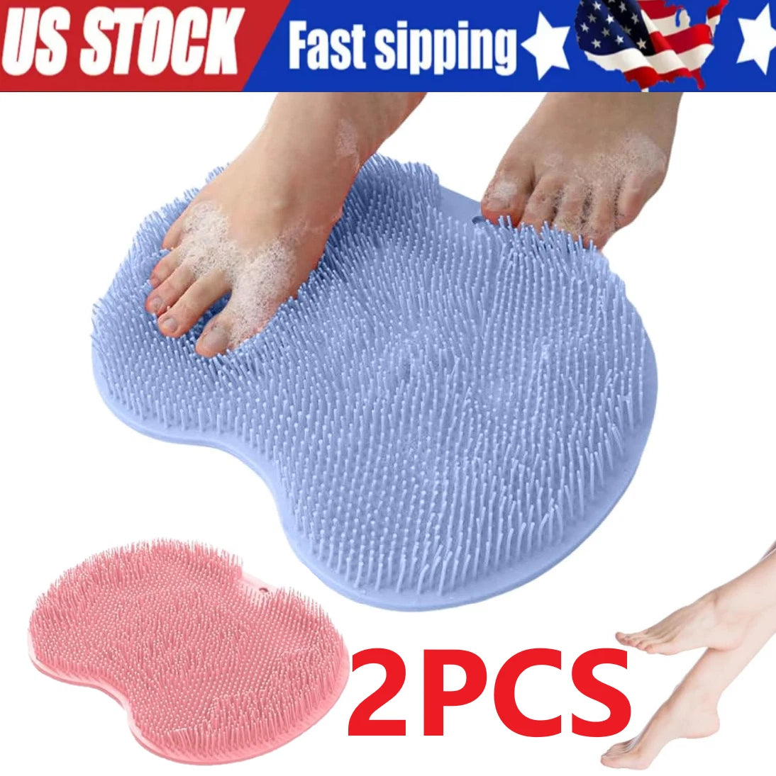 2X Foot Back Scrubber Exfoliating Silicone Massager Pad Cleaning Mat