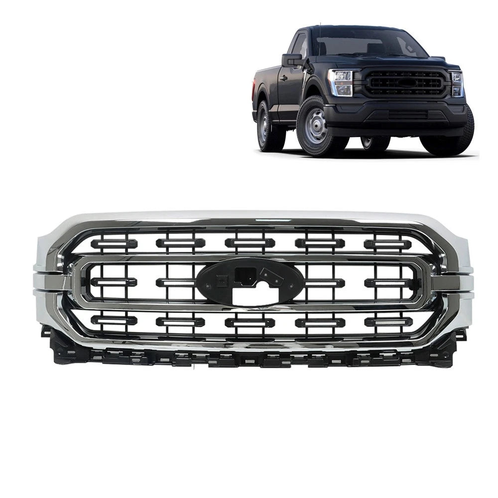 Bumper Grill Front Black & Chrome for Ford F150 XLT (2021–2022) ML3Z-8200-CA