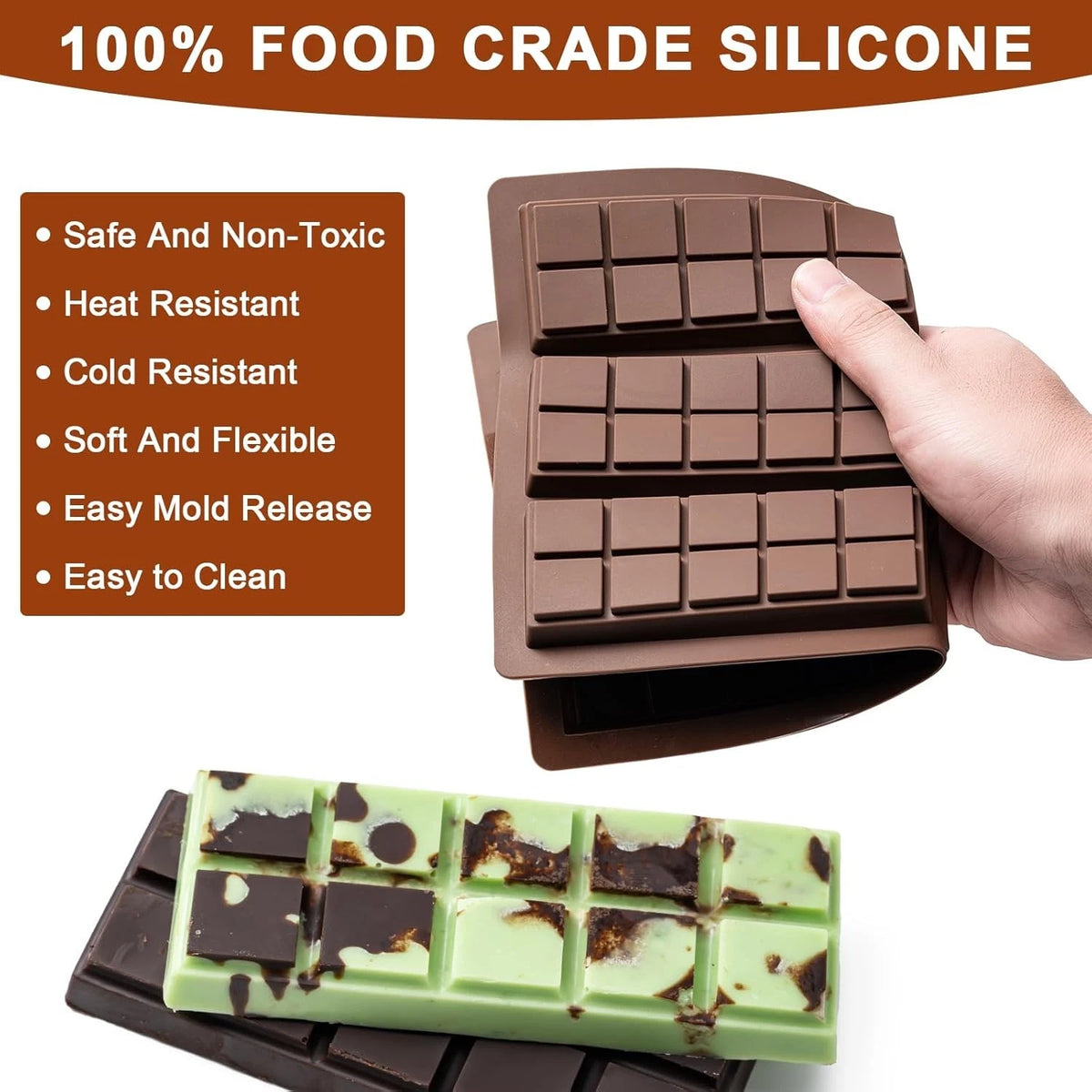 Silicone Chocolate Bar Mold for Candy Snack Maker (10 Cavities)
