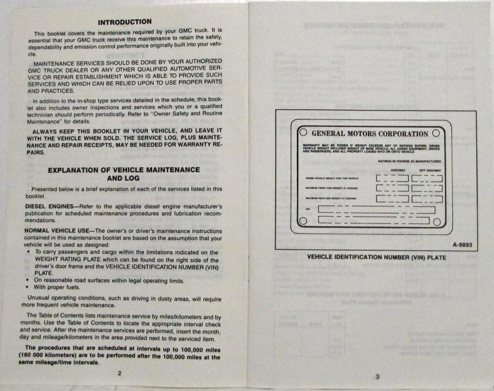 Maintenance Schedule Booklet for GMC Heavy Duty Truck (1986)