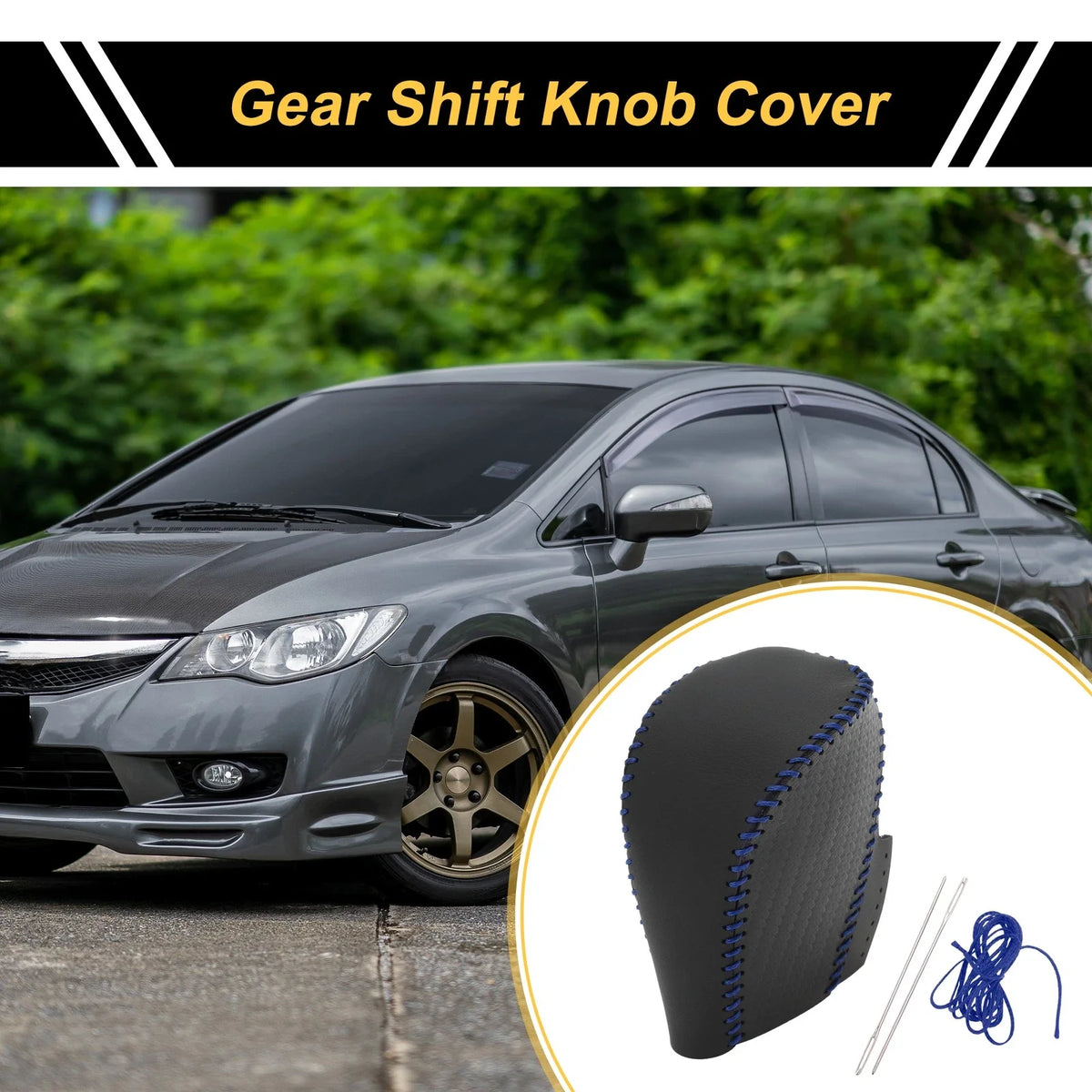 1 Pc Gear Shift Knob Cover for Honda Civic (2016–2021) Black Blue Faux Leather