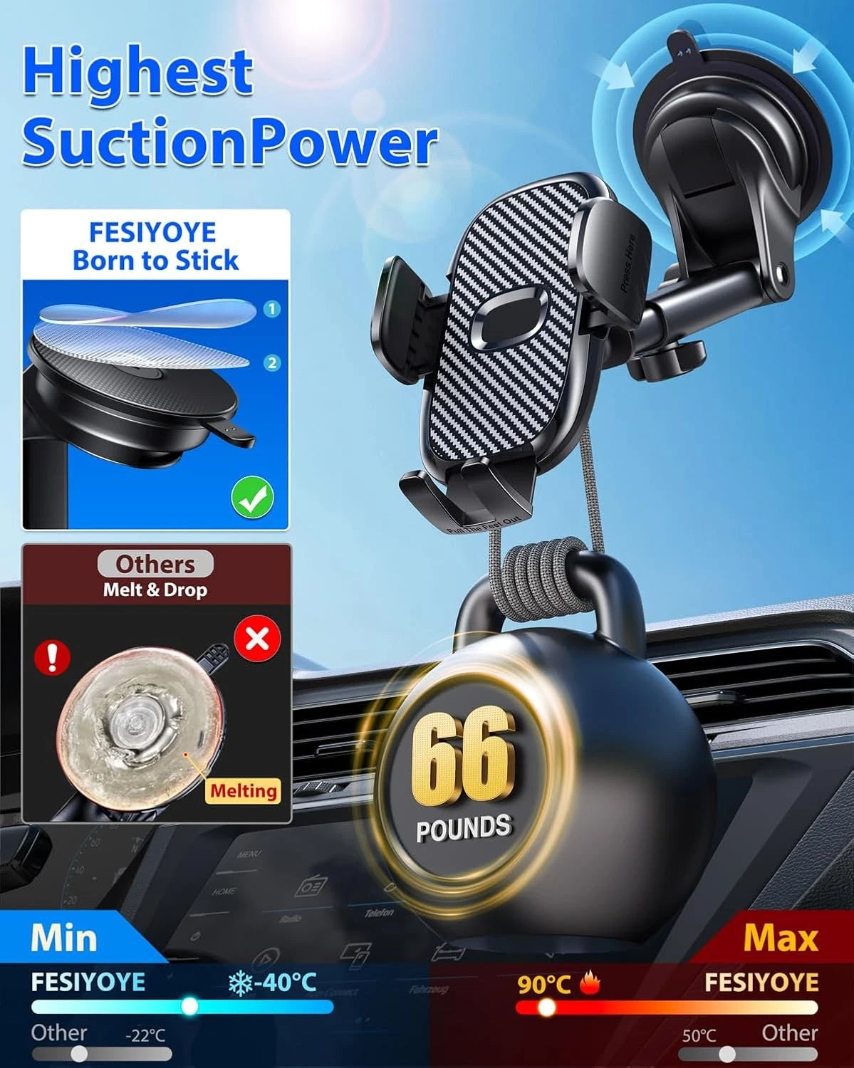 360° Suction Cup Car Phone Holder for Dashboard Windshield Air Vent