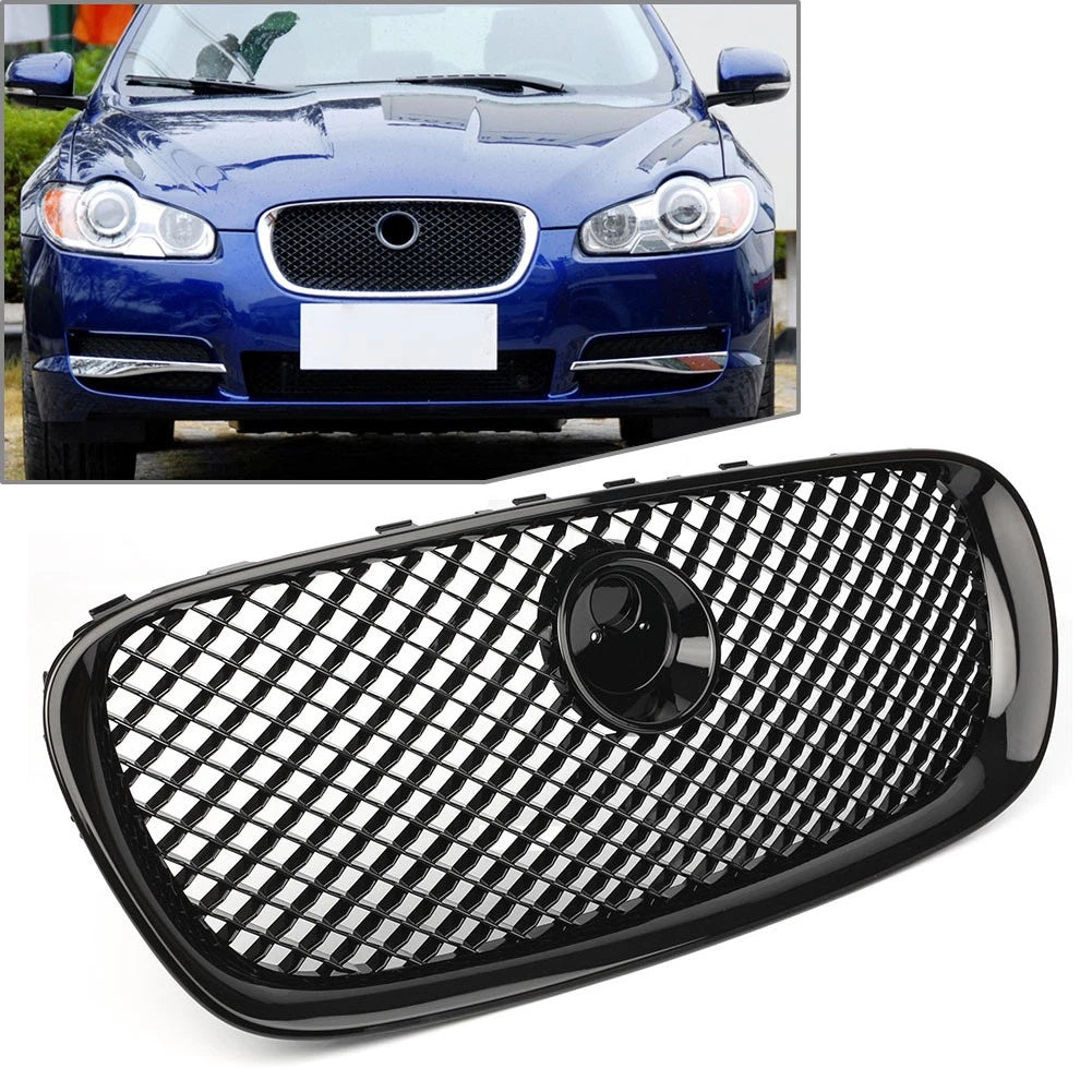 Front Upper Grille Radiator Grill w/ Emblem for Jaguar XF (2008–2011) Black