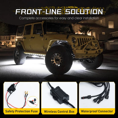 8X White Rock Lights w/ Remote Control for Trucks SUV ATV UTV Golf
