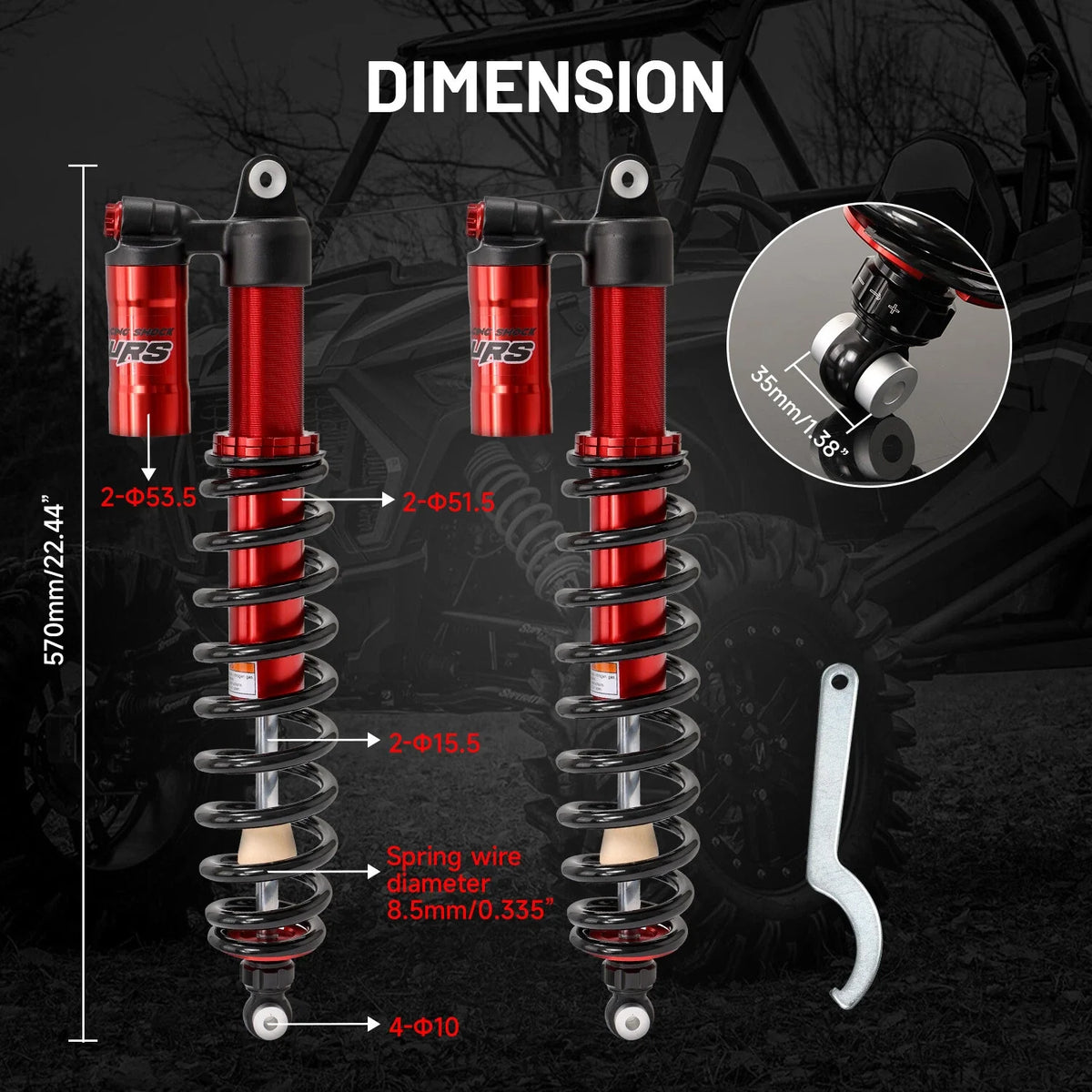 Coil-over Rear Shock Absorbers for Polaris Ranger 1000 Crew 2020–2023