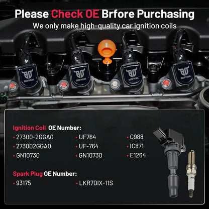 4X Ignition Coils & Spark Plugs for Kia Sorento 2.4L L4 (2016–2020) UF764