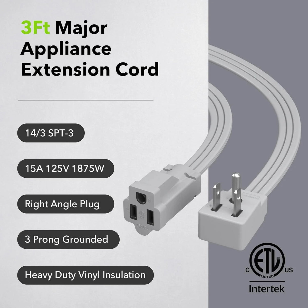 3 Ft Air Conditioner Extension Cord for (14/3 SPT-3)