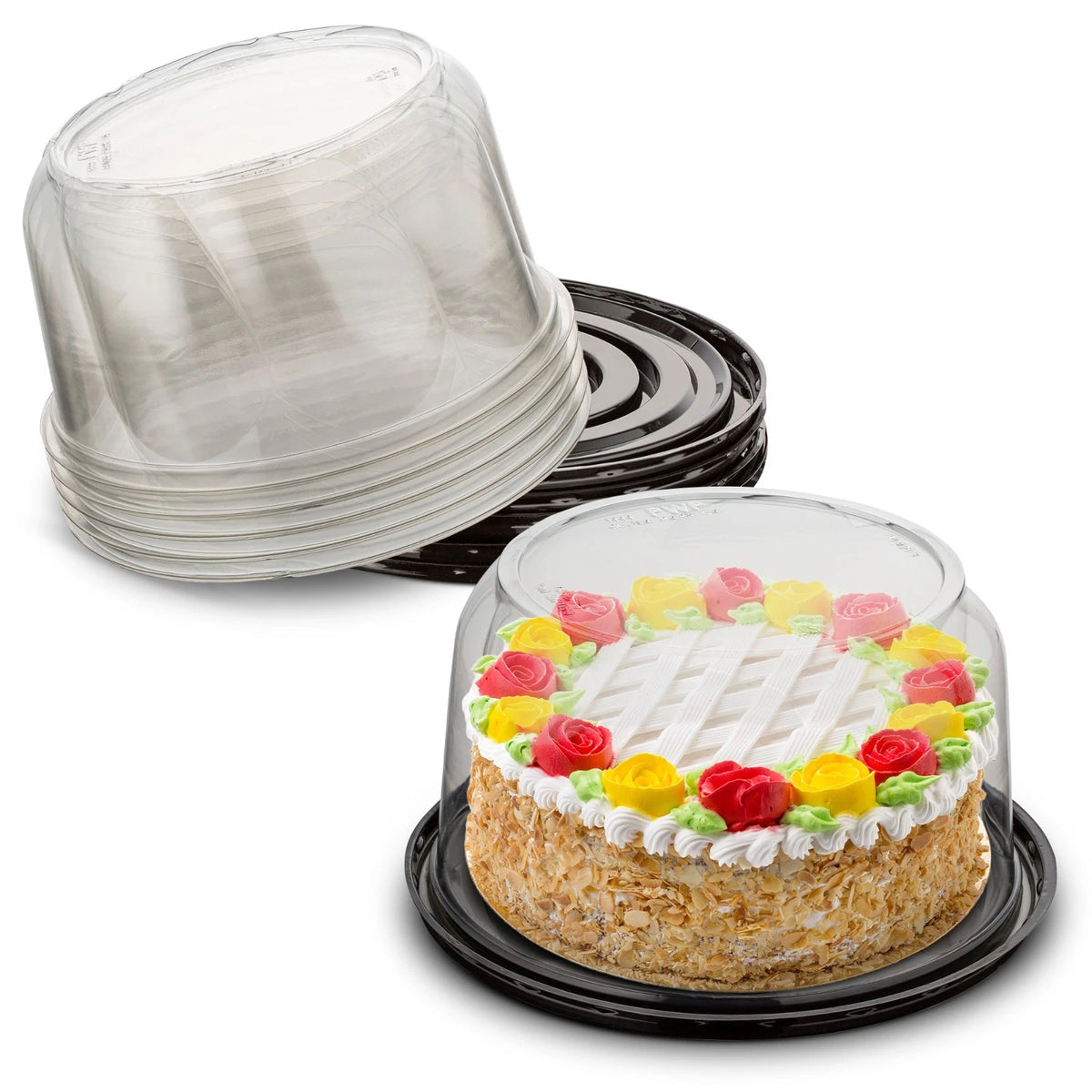 Pack of 100 Plastic Cake Containers with Clear Dome Cover 6" Round