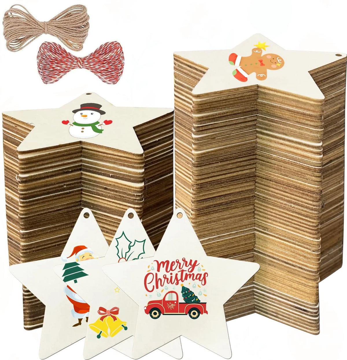 100PCS Wooden Stars for Crafts (4" - 4th of July)