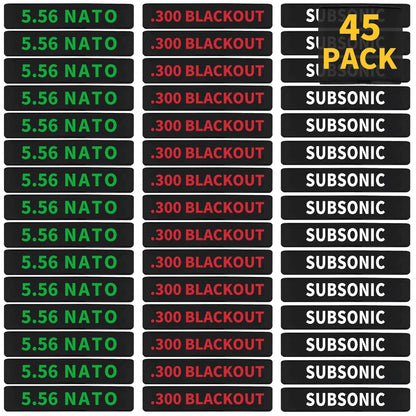 45 Pack Magazine Marking Black Base with Red/Green/White Lettering