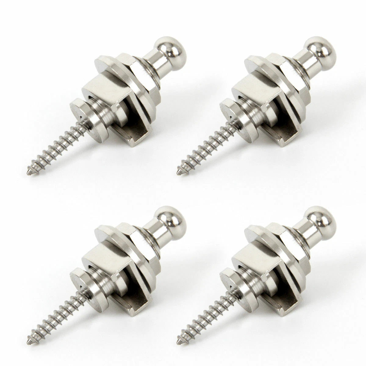 Set of 4 Guitar Strap Locks Buttons Schaller Style Locking System Silver
