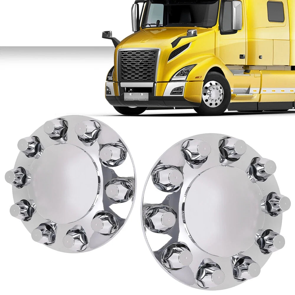 Set of 2 Silver Front Axle Wheel Covers for Semi Truck