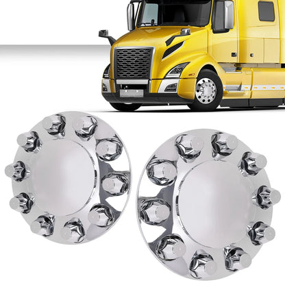 Set of 2 Silver Front Axle Wheel Covers for Semi Truck
