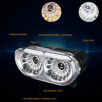 LED Halo DRL Sequential Signal Projector Headlights for Dodge Challenger (2008–2014)