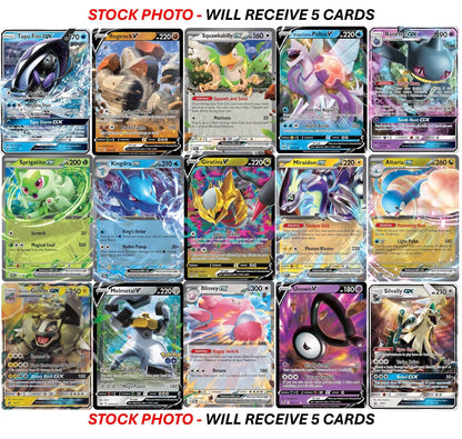 5 Ultra Rare Pokemon Card Lot - V, GX, EX, Standard Trading Size