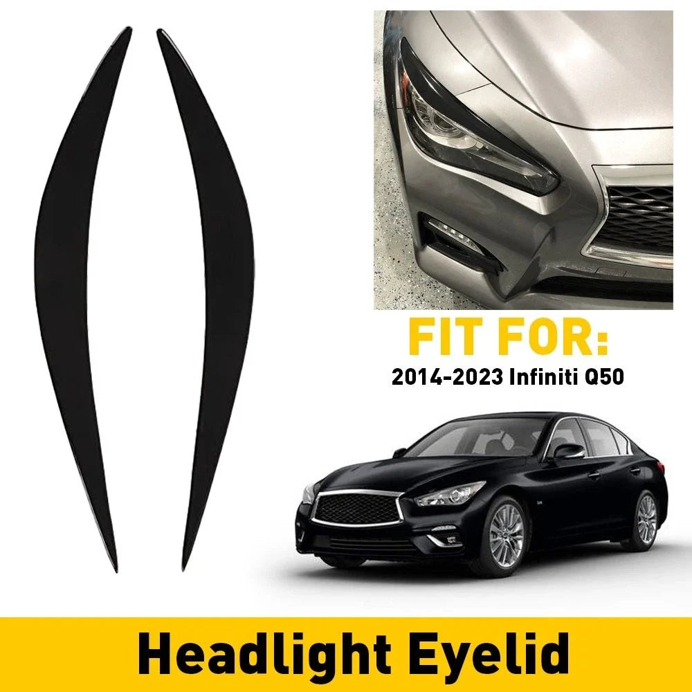 Headlight Eyebrow Eyelid Trim Cover for Infiniti Q50 (2014–2023) - Glossy Black