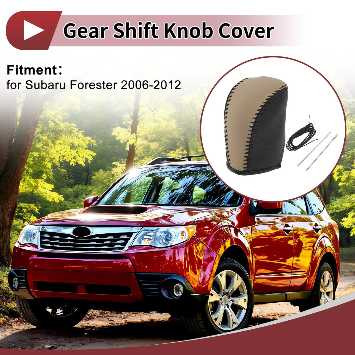 Gear Shift Knob Cover for Subaru Forester (2006–2012) Black Beige Faux Leather