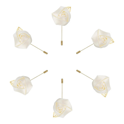 6X Groom Boutonnieres Rose Pins for Pure White