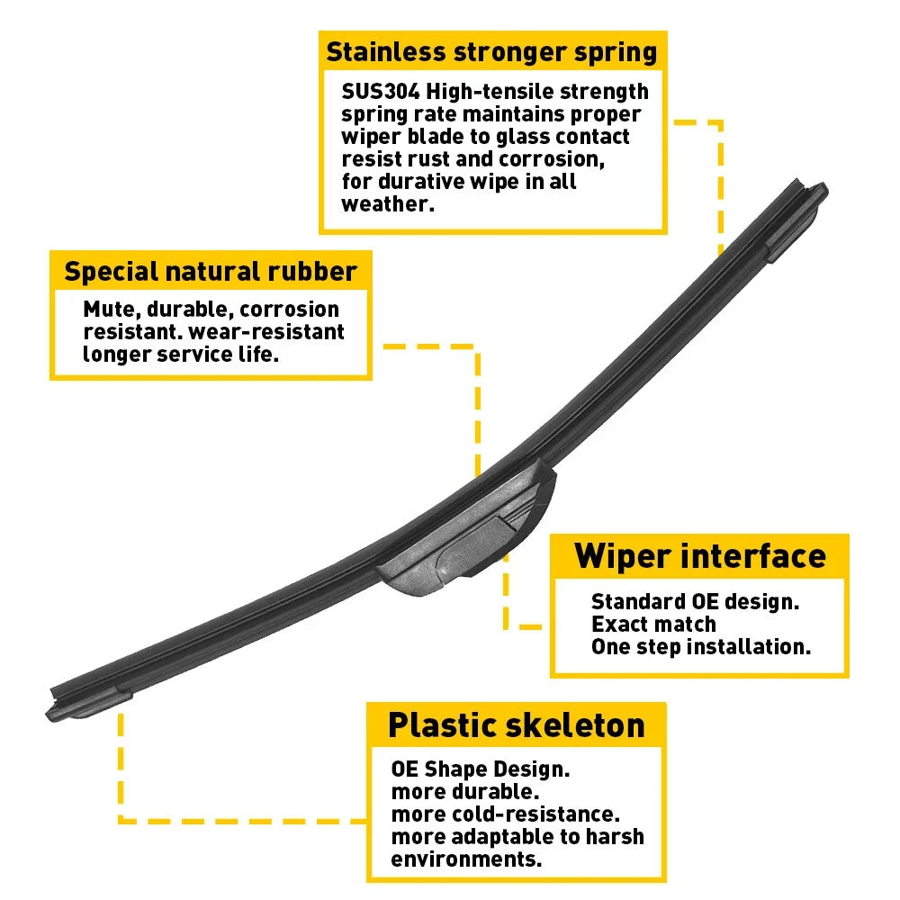 Set of 3 Windshield Wiper Blades for Jeep JK Wrangler (2007–2018)