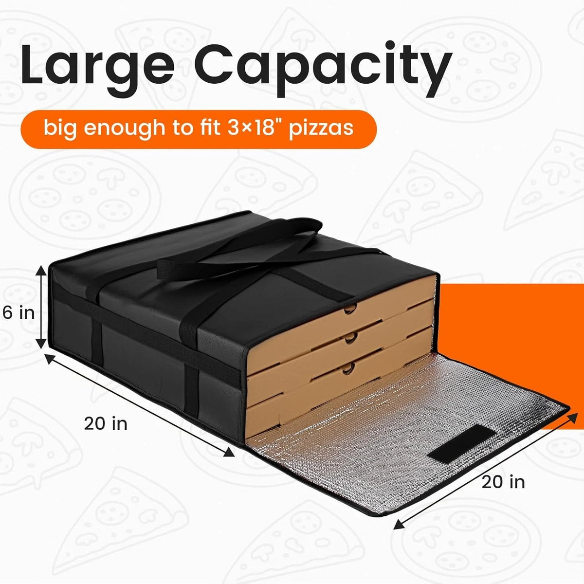 20x20x6 Insulated Pizza Delivery Bag for Hot Food Carrier
