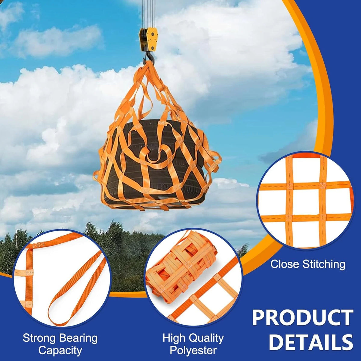 Set of 2 Heavy-Duty Nylon Lifting Net Straps for Cargo Handling (OB-J1)
