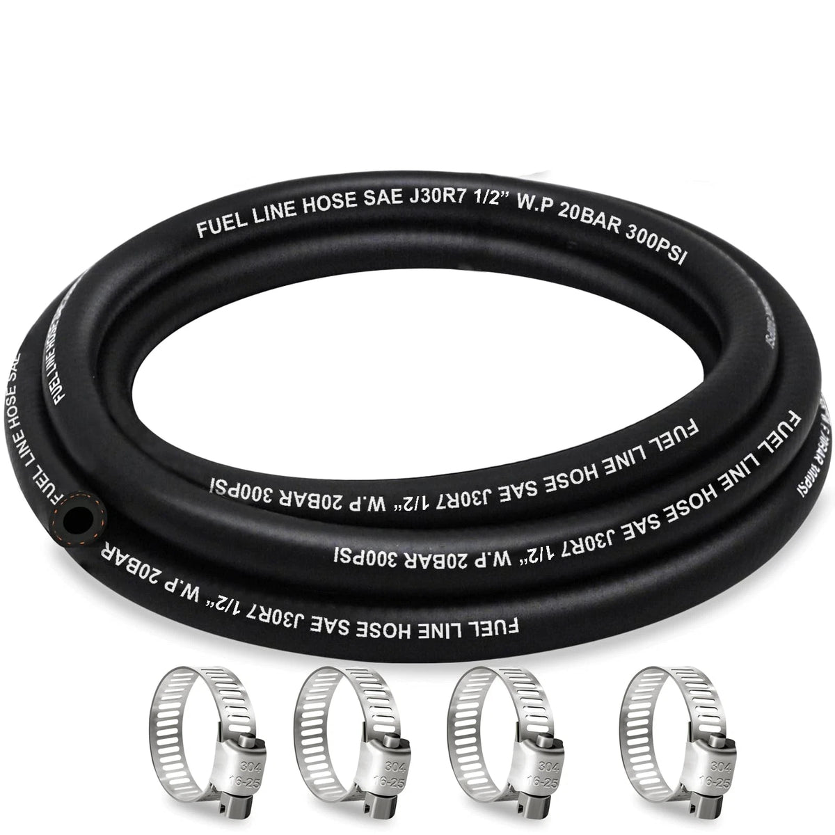 5FT 1/2 Inch Fuel Line Hose J30R7 NBR with 4 Clamps for Gasoline Diesel