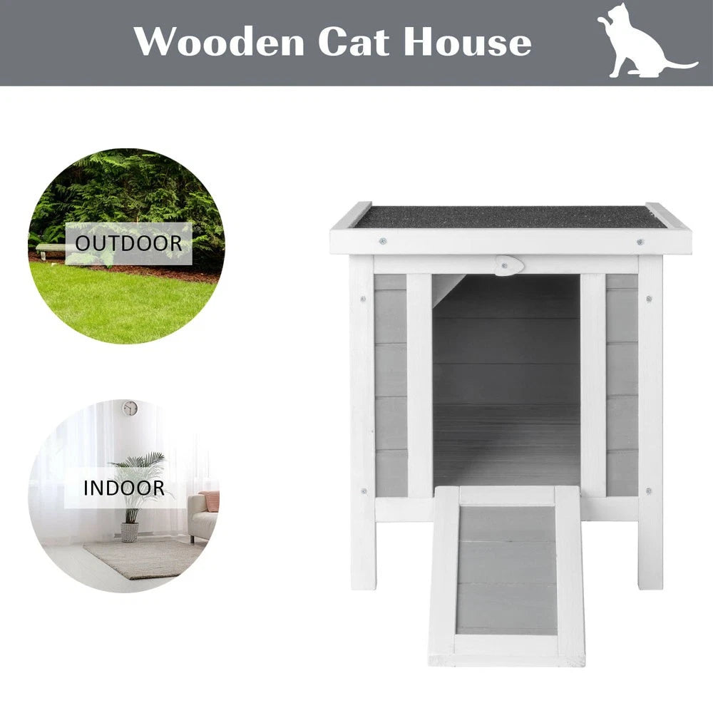Wood Cat Dog House Shelter for Indoor/Outdoor Use