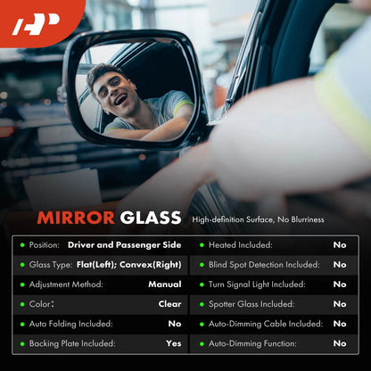 Pair Manual Mirror Glass for Mitsubishi Mirage (2014–2015, 2017–2023) MI1325106, MI1324106, 7632B600, 7632B599