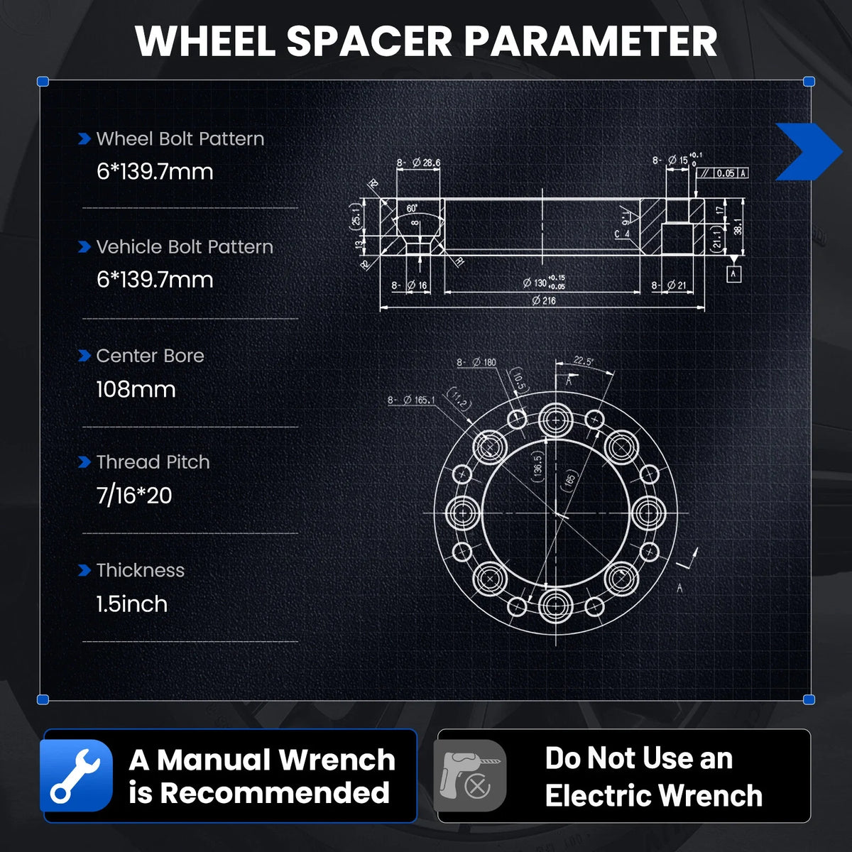 Wheel Spacer for Chevrolet K10 (1981–1986) 1.5" 6x5.5 6x139.7 7/16-20
