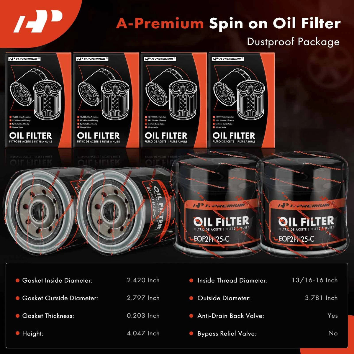 Set of 4 Engine Oil Filters for Jeep Cherokee (1974–1975, 1980–1982) 6435677, PH25